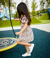 Adventurewear 360 Little Girls 2T-6X Puppy Floral Print Round Neck Cap Sleeve Shift Dress