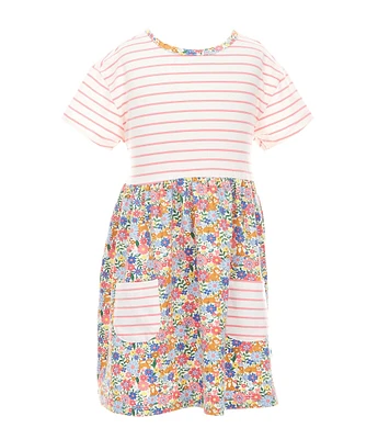 Adventurewear 360 Little Girls Striped Floral Puppy Print Dress