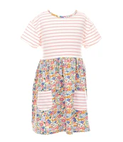 Adventurewear 360 Little Girls Striped Floral Puppy Print Dress