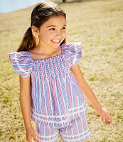 Adventurewear 360 Little Girls 2T-6X Striped Seersucker Flutter Sleeve Top & Matching Pull-On Shorts Set