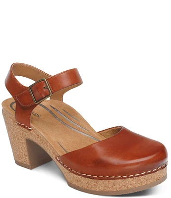 Aetrex Finley Leather Platform Heel Clogs