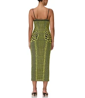 AFRM Amina Abstract Printed Mesh V Neck Sleeveless Midi Dress