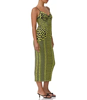 AFRM Amina Abstract Printed Mesh V Neck Sleeveless Midi Dress