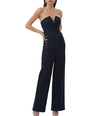 AFRM Bailey Relaxed Off-The-Shoulder Wide Leg Denim Sailor Jumpsuit