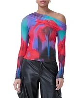 AFRM Barry Printed One Shoulder Neck Long Sleeve Top