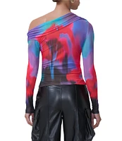 AFRM Barry Printed One Shoulder Neck Long Sleeve Top