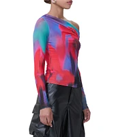 AFRM Barry Printed One Shoulder Neck Long Sleeve Top