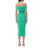AFRM Belmont Mesh Jersey Off-The-Shoulder Ruched Sheath Midi Dress