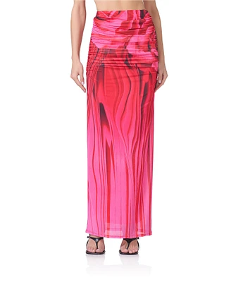 AFRM Coordinating Bevin Floral Printed Ruched Mesh Maxi Skirt