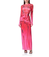 AFRM Coordinating Bevin Floral Printed Ruched Mesh Maxi Skirt