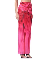 AFRM Coordinating Bevin Floral Printed Ruched Mesh Maxi Skirt