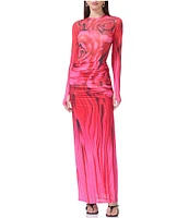 AFRM Coordinating Bevin Floral Printed Ruched Mesh Maxi Skirt