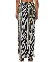 AFRM Bevin Abstract Zebra Printed Mesh Ruched Pull-On Coordinating Maxi Skirt