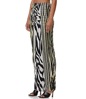 AFRM Bevin Abstract Zebra Printed Mesh Ruched Pull-On Coordinating Maxi Skirt