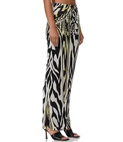 AFRM Bevin Abstract Zebra Printed Mesh Ruched Pull-On Coordinating Maxi Skirt