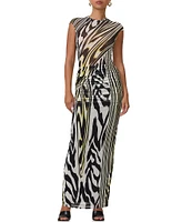 AFRM Bevin Abstract Zebra Printed Mesh Ruched Pull-On Coordinating Maxi Skirt