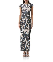 AFRM Cody Floral Mesh Crew Neck Cap Sleeves Maxi Dress