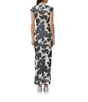 AFRM Cody Floral Mesh Crew Neck Cap Sleeves Maxi Dress