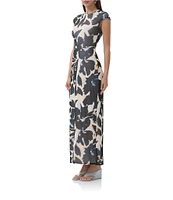 AFRM Cody Floral Mesh Crew Neck Cap Sleeves Maxi Dress