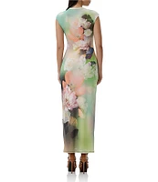 AFRM Cody Floral Placement Print Mesh Crew Neck Cap Sleeve Maxi Dress