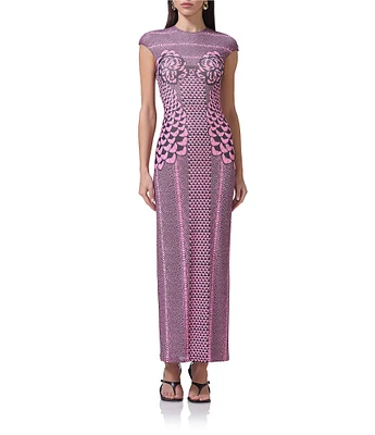 AFRM Cody Petal Print Mesh Crew Neck Cap Sleeve Dress