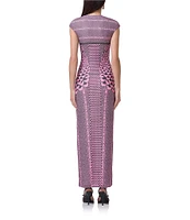 AFRM Cody Petal Print Mesh Crew Neck Cap Sleeve Dress