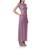 AFRM Cody Petal Print Mesh Crew Neck Cap Sleeve Dress