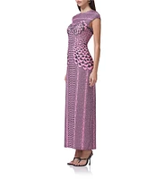 AFRM Cody Petal Print Mesh Crew Neck Cap Sleeve Dress
