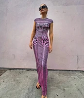 AFRM Cody Petal Print Mesh Crew Neck Cap Sleeve Dress