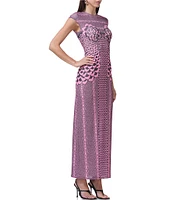 AFRM Cody Petal Print Mesh Crew Neck Cap Sleeve Dress