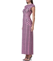 AFRM Cody Petal Print Mesh Crew Neck Cap Sleeve Dress