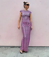 AFRM Cody Petal Print Mesh Crew Neck Cap Sleeve Dress