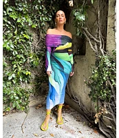 AFRM Cornelia Printed Off the Shoulder Long Sleeve Mesh Midi Dress