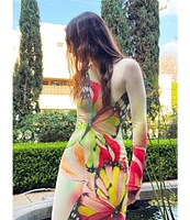 AFRM Didi Butterfly Printed Crewneck Longsleeve Ankle Mesh Maxi Dress
