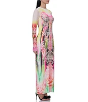 AFRM Didi Grunge Lace Print Crew Neck Long Sleeve Maxi Dress