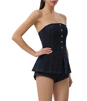 AFRM Janie Off-The-Shoulder Fitted Button Front Sailor Bustier Top