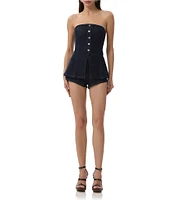 AFRM Janie Off-The-Shoulder Fitted Button Front Sailor Bustier Top