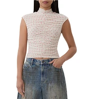 AFRM Jolie Dot Print Mesh Knit Ruched Mock Neck Short Sleeve Top