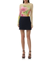 AFRM Kaylee Floral Print Crew Neck Long Sleeve Mesh Top