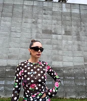 AFRM Kaylee Mesh Dotted Floral Printed Crew Neck Long Sleeve Top