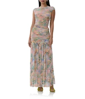 AFRM Kaylee Mesh Floral Print Crew Neck Short Sleeve Coordinating Top