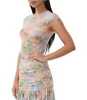 AFRM Kaylee Mesh Floral Print Crew Neck Short Sleeve Coordinating Top