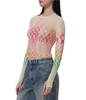 AFRM Kaylee Mesh Geometric Print Crew Neck Long Sleeve Top