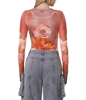 AFRM Kaylee Mesh Rose Statue Print Crew Neck Long Sleeve Top