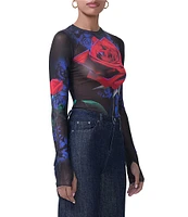 AFRM Kaylee Printed Mesh Crew Neck Long Sleeve Top