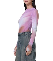 AFRM Kaylee Watercolor Printed Mesh Crew Neck Long Sleeve Top