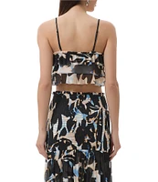 AFRM Koin Floral Mesh Square Neck Sleeveless Coordinating Ruffle Crop Top
