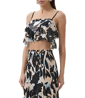 AFRM Koin Floral Mesh Square Neck Sleeveless Coordinating Ruffle Crop Top