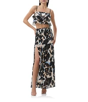 AFRM Koin Floral Mesh Square Neck Sleeveless Coordinating Ruffle Crop Top