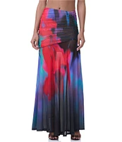 AFRM Leroy Mesh Printed Ruched Maxi Skirt